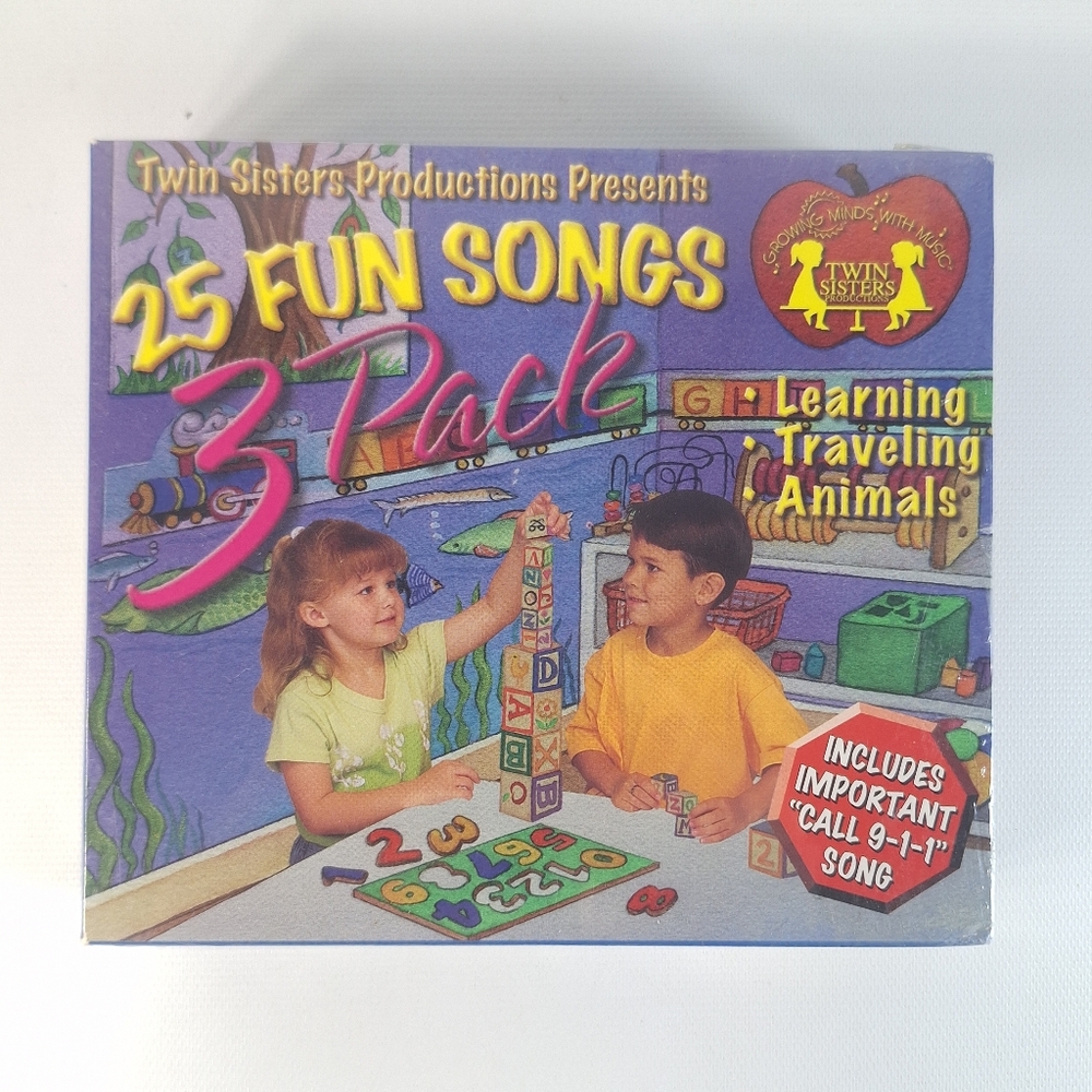 Twin Sisters 25 Fun Songs 3-Pack CDs Learning, Traveling & Animal Songs